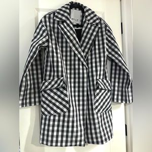 NVLT Gingham Plaid Oversized Black & White Jacket Trench Rain Coat Size XS